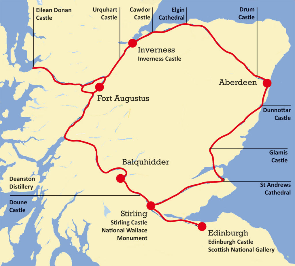 Mappa del nostro itinerario in Scozias