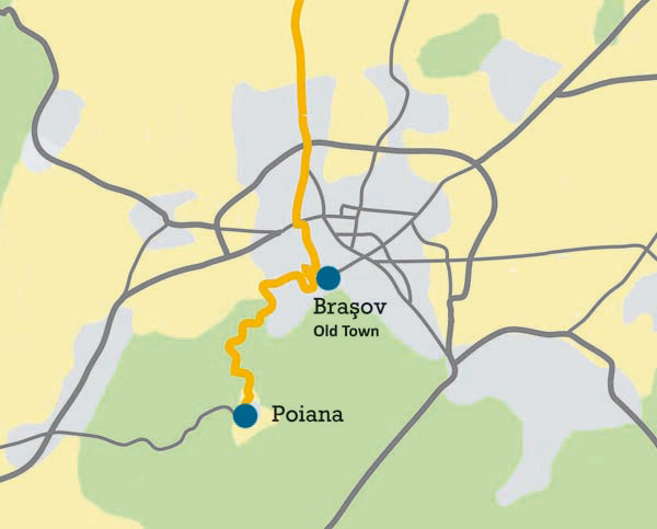 Uphill from Brasov, Poiana-Brasov. Map
