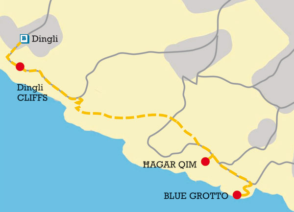 From Dingli along the cliffs of Malta, map