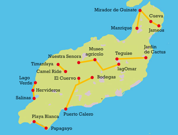 Lanzarote, map of island - Tourist Guide