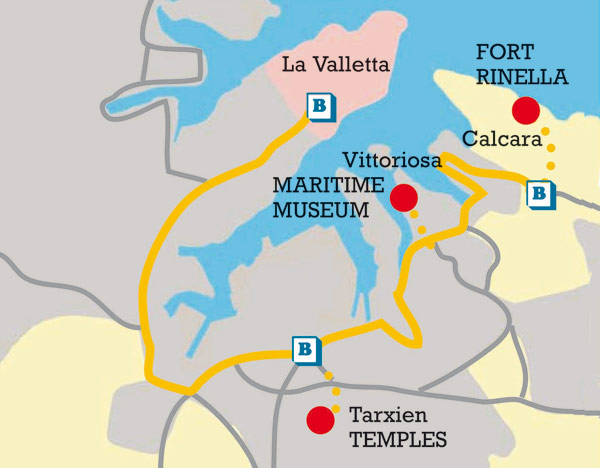 Tempel und Museen in der Nähe von Valletta, Karte