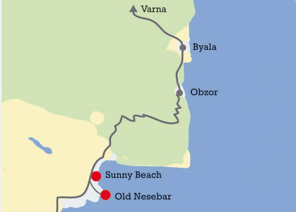 Old Nessebar and Sunny Beach, map