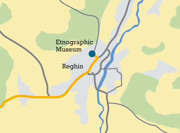 Mappa per arrivare al museo etnico di Reghin.