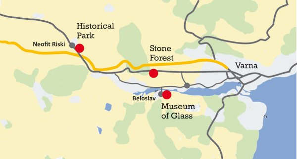 Foresta pietrificata, fabbrica del vetro, mappa