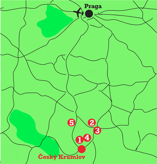 Nei dintorni di Český Krumlov, mappa