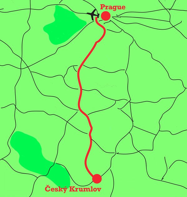 Český Krumlov to Prague, carte